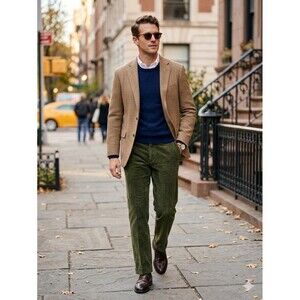 Brooks Brothers "Clark" Fit Corduroy Pants Men's 34x30 Olive Green 100% Cotton